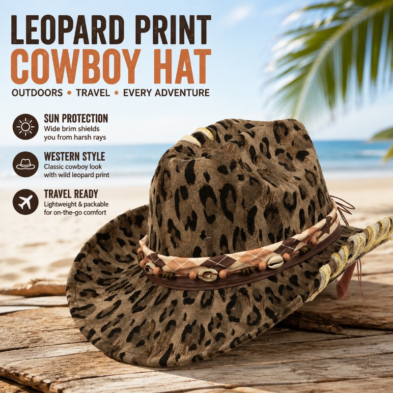 Cowboy Hat Straw - Ковбойская шляпа с леопардовым принтом, винтажная